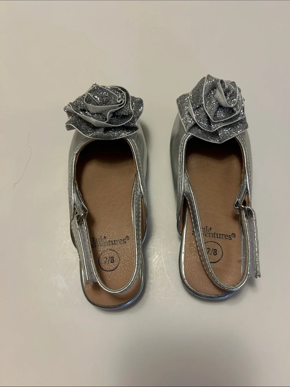 Little Adventures Silver Glitter Flower Girls' Slingback Flats - Size 7/8Toddler